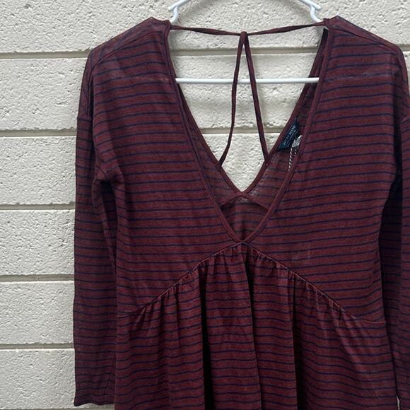 Lucky Brand Linen Striped Burgundy Top size X S NWT - Picture 7 of 9